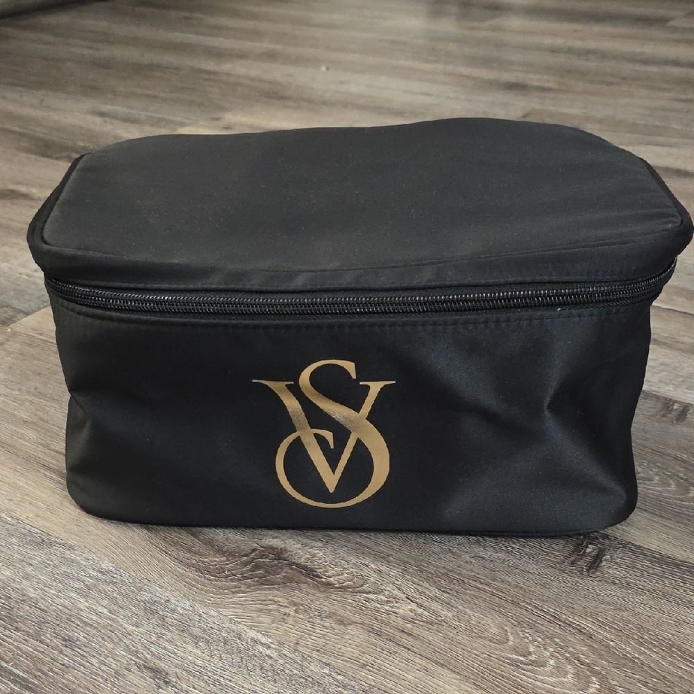 NWT:Victoria's Secret Black Makeup Bag with Gold Logo